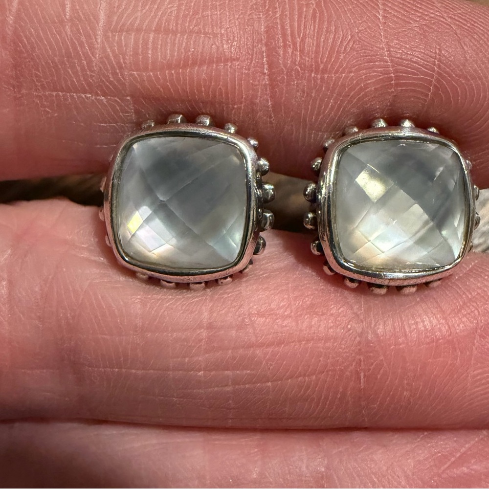 Lagos silver mother of pearl and quartz stud earrings - Picture 2 of 7